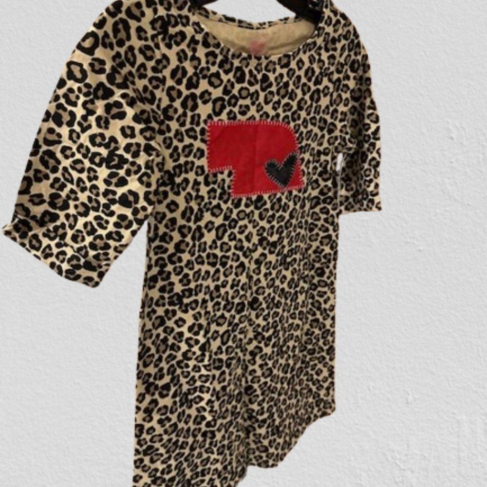 Cheetah Dress w/ Black Heart Nebraska Dress 1290 10-12 years NWT Boutique